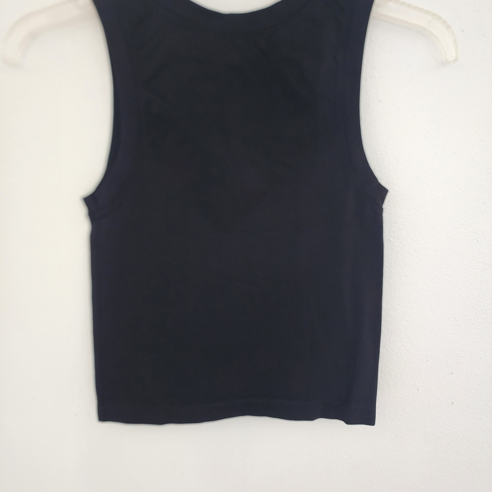 Aura Black Ribbed Tank Top with White Logo Print - Picture 4 of 8